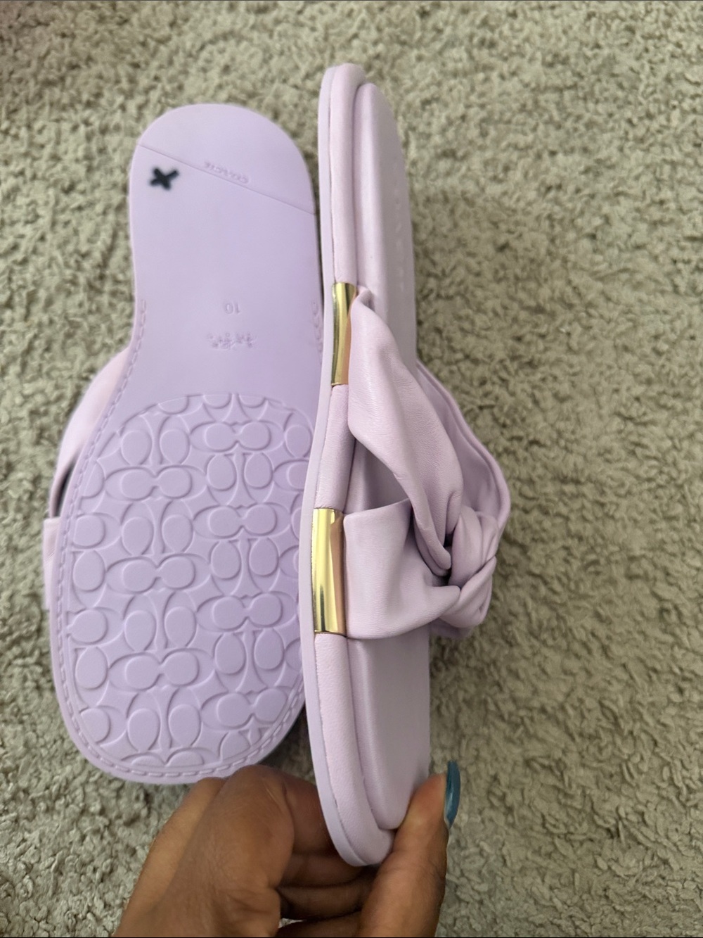 Coach Lavender Knot Leather Slide Sandals - Picture 5 of 16